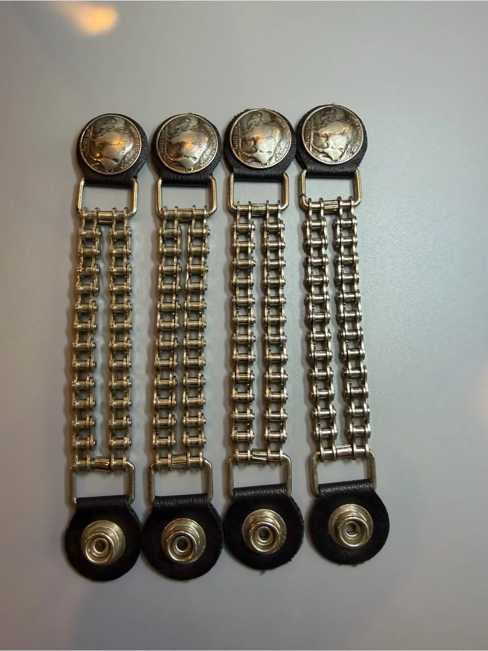 Buffalo Nickel Leather Vest Extender(4 Set) Motorcycle Biker Chain